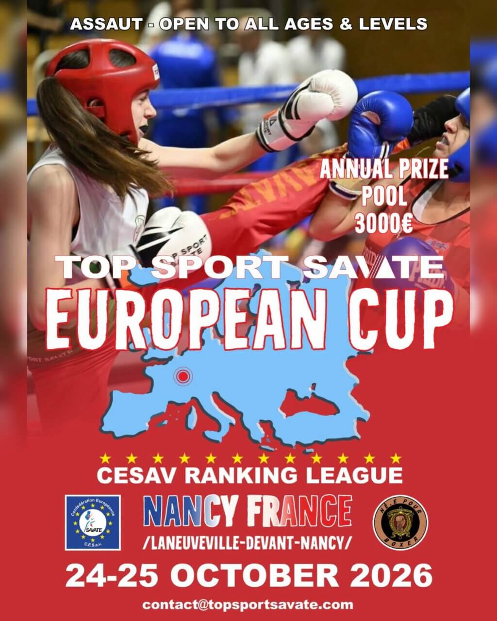 Savate Laneuveville 784622306_1780650439598474_1427760681145437824_n Coupe d’Europe de Savate Boxe Française : le club organise l’étape française les 24 et 25 octobre  